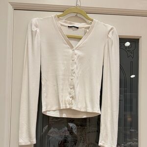 T Tahari Cream Button-Down V-Neck Top